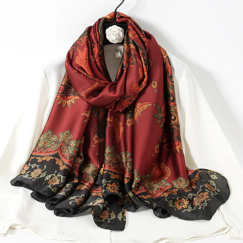 Fashion Leopard print Shawl Women Imitation Silk Satin Scarf Casual Vintage Long Outdoor Scarves Hijab 180*90cm