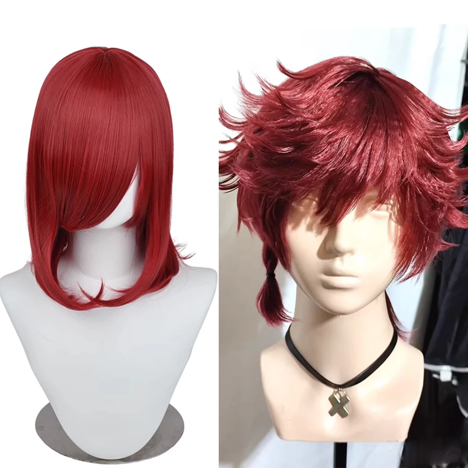 40cm Anime Synthetic White Purple Cosplay Wigs Short Green Hair Straight Silver Wig Pink Hairpiece Short Wig with Bangs image 6