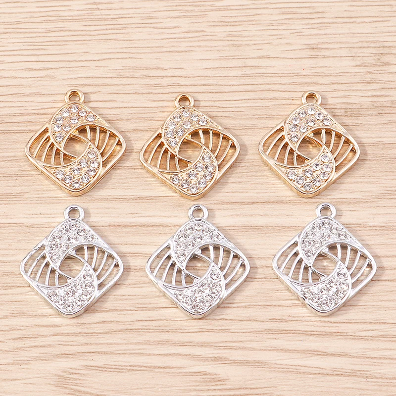 10pcs 20x23mm Cute Alloy Crystal Square Charms for DIY Drop Earrings Pendants Necklaces Handmade Crafts Jewelry Making Accessory