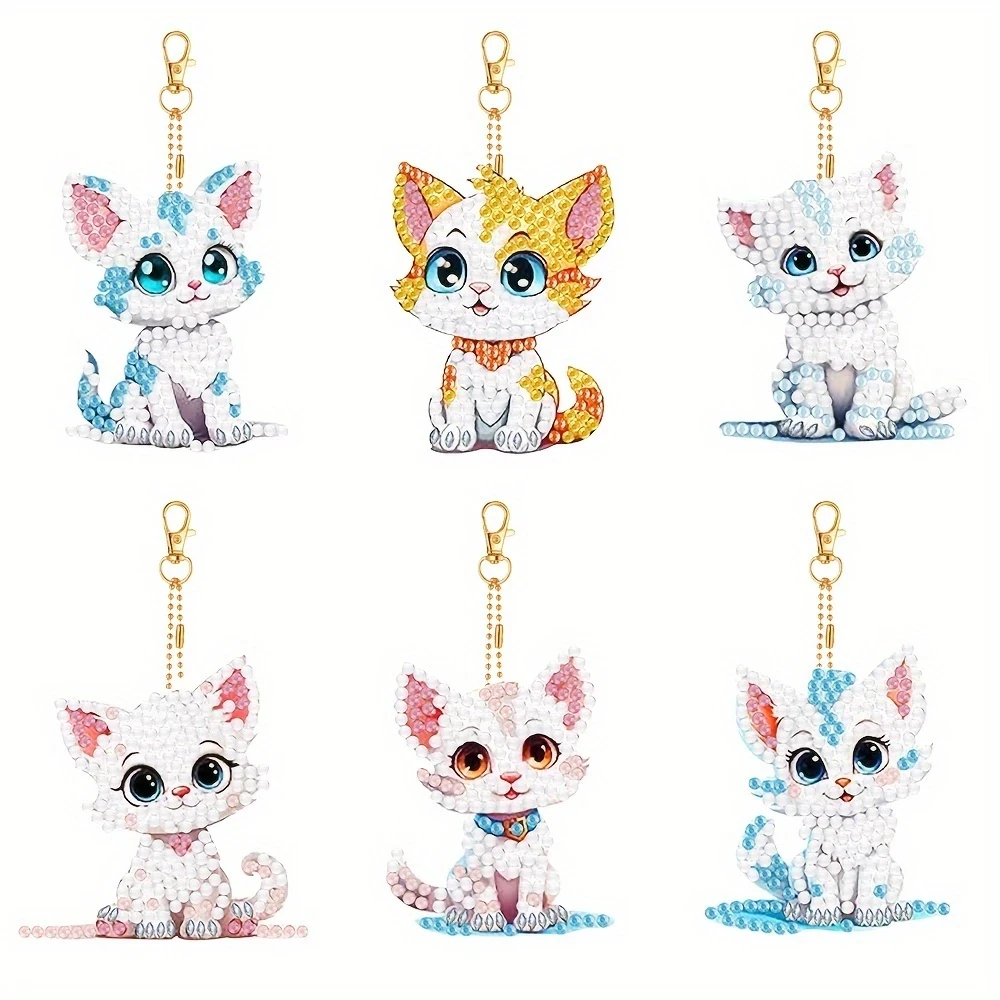 6Pcs/Set Animal Pattern Diamond Painting Keychain, DIY Mosaic Craft Kit Suitable for Beginners, Women's Backpack Pendant Decorat