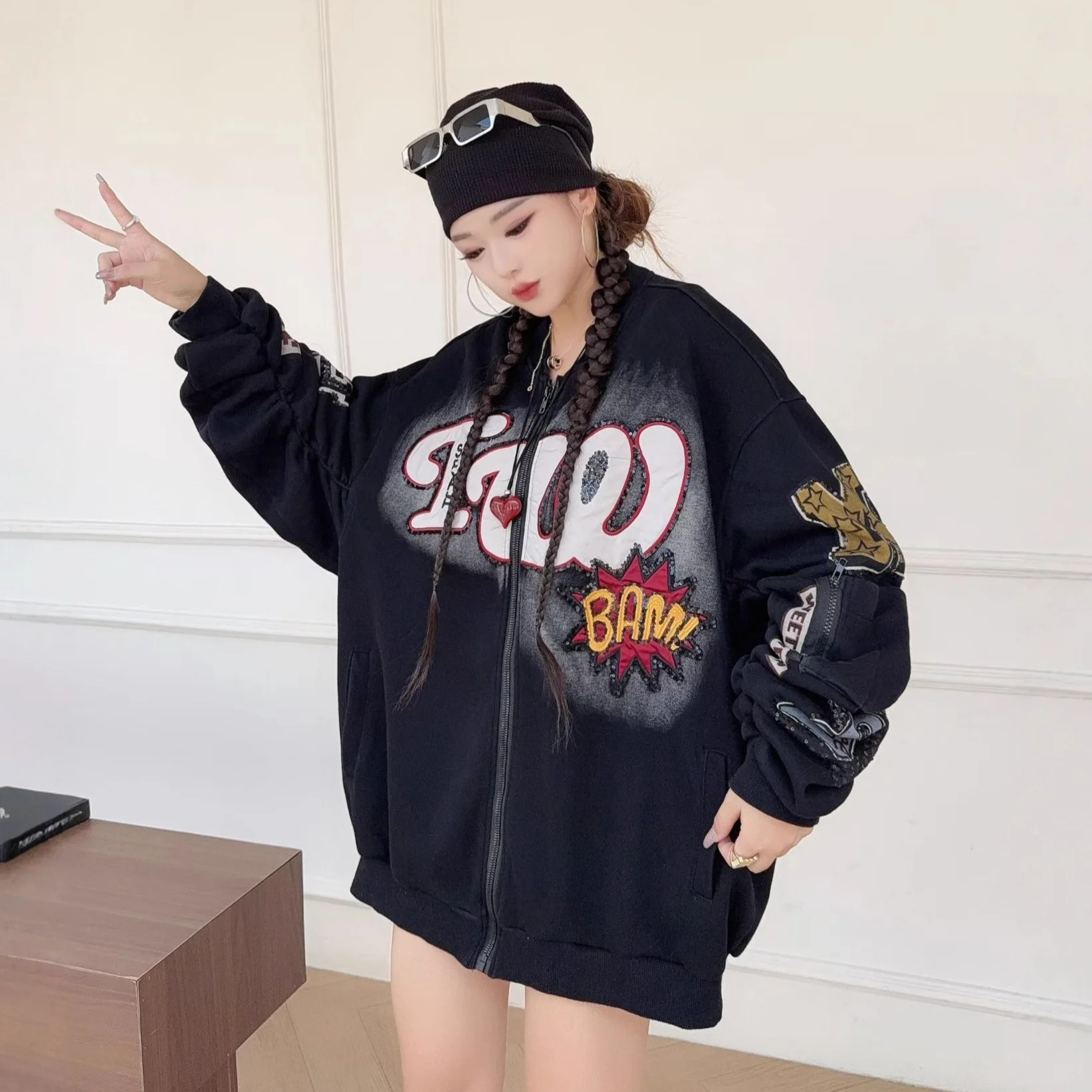 

Бейсбольная куртка для женщин, весна-осень, европейский стиль, модная брендовая свободная универсальная куртка с тяжелой вышивкой и надписью, топ