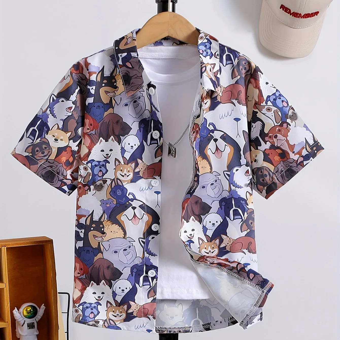 Boys Girls Cartoon Creative Print Pattern Cute Shirt Short Sleeve Casual Comfortable Button Up Loose Summer Holiday Shirt