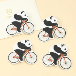 5PCS Cartoon Cute Animal Panda Riding Bike ricamo stiratura Decal Patch zaino Sticker tessuto abbigliamento Badge forniture per cucire