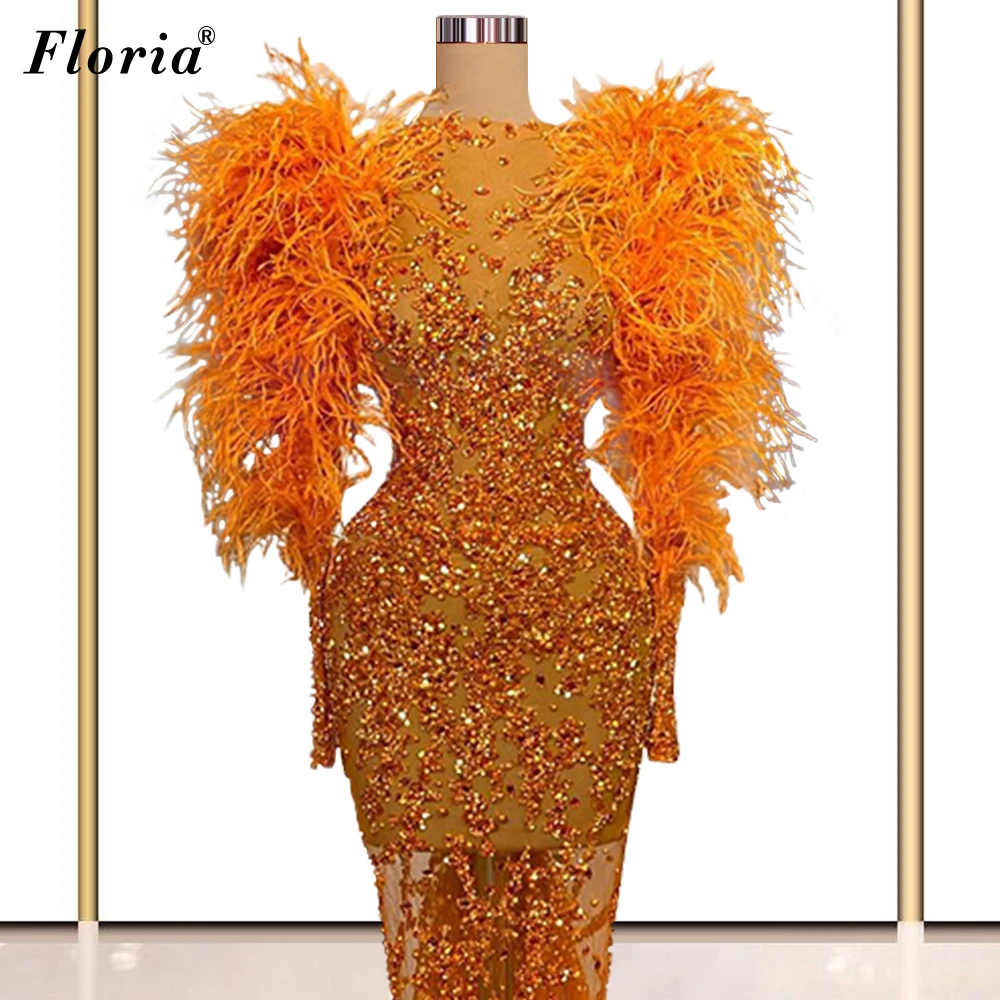 2 estilos laranja glitter vestidos de noite mangas compridas formal vestidos de noite ilusão celebridade vestidos de festa luxo