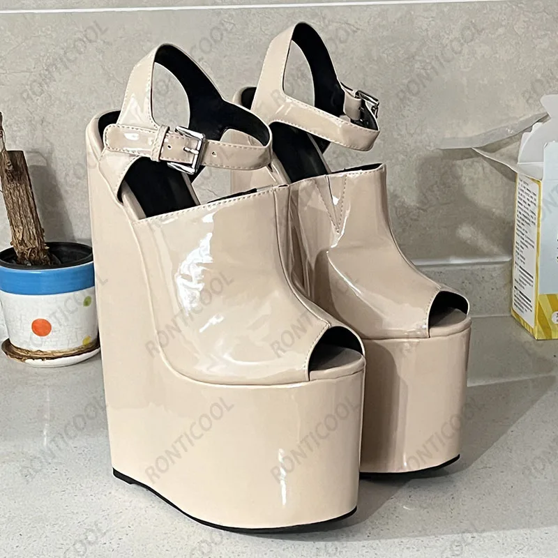 Ronticool New Women Platform Sandals Ultra High Wedges Heels Peep Toe Pretty Nude Cosplay Shoes Ladies US Plus Size 5-15