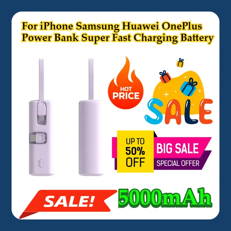 

For iPhone Samsung Huawei OnePlus 5000mAh Power Bank Super Fast Charging Battery
