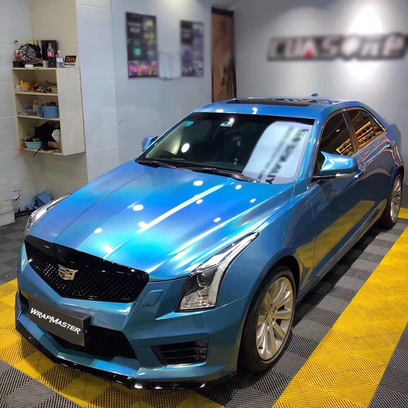 Vinyl wrap shop plastic hood protector Gloss Iridescent Laser Blue liner Vinyl working with  car protector film