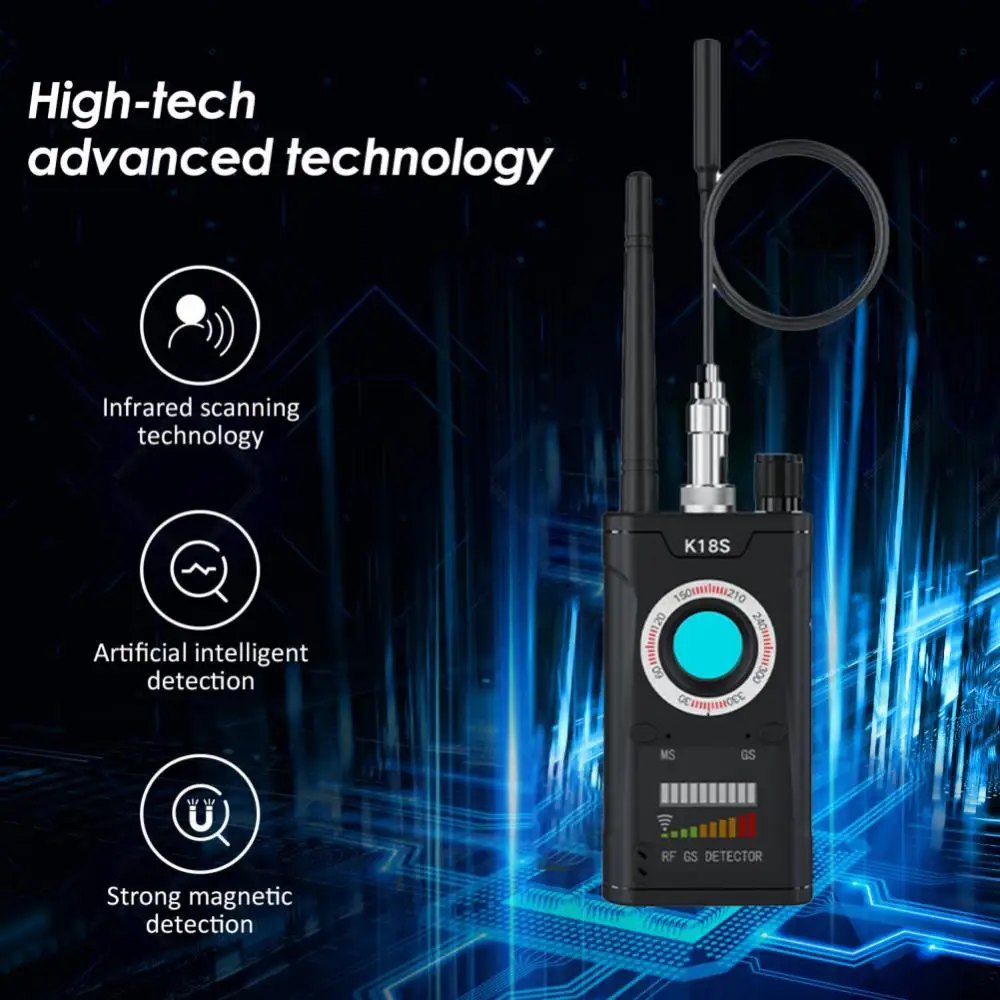 كاشف كاميرا متعددة الوظائف K18S ، مكتشف أخطاء الصوت GSM ، إشارة GPS ، تعقب الترددات اللاسلكية ، كشف التنصت ، ماسح خصوصية