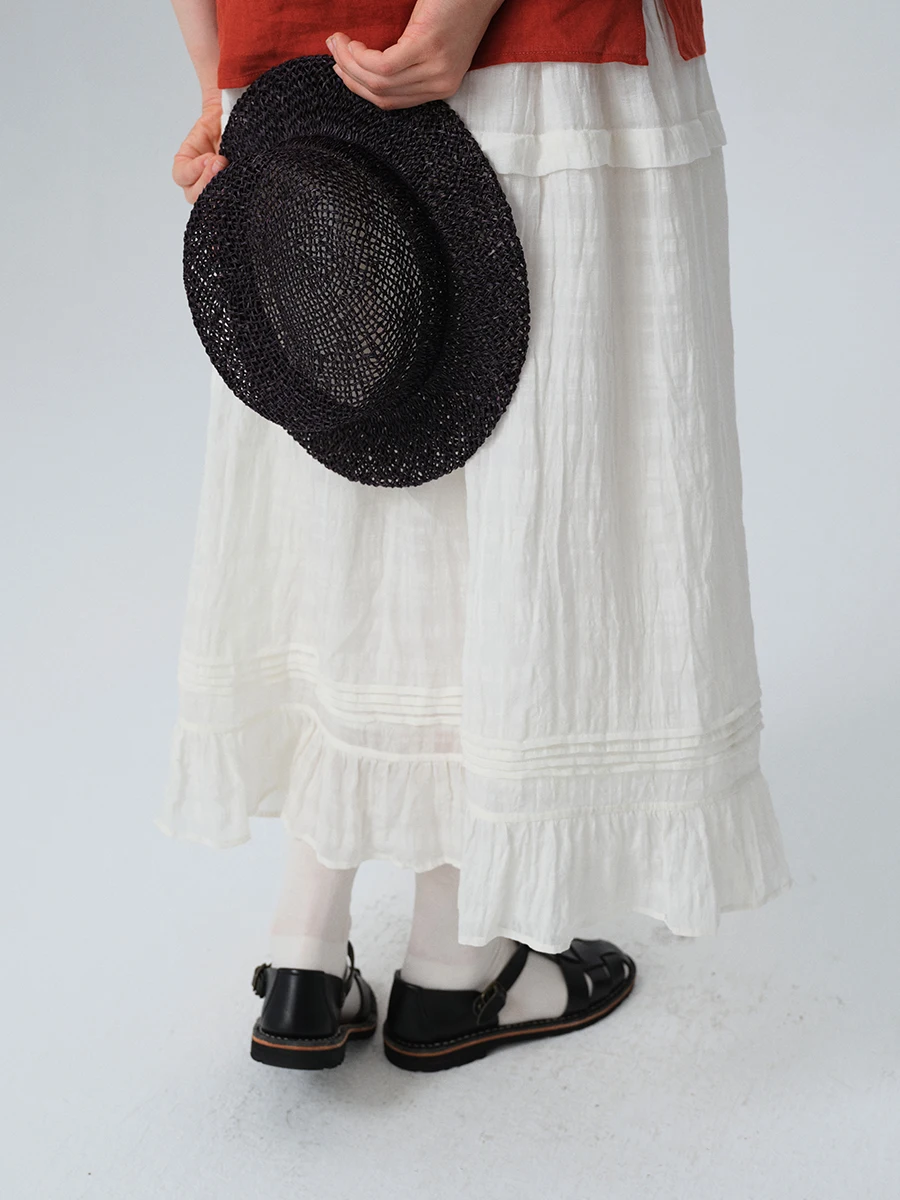 

White k Pattern Maxi Skirt f-length A-line Loose Fit Commute Sle Mid-waist Design Summer Versatile Midi Skirt