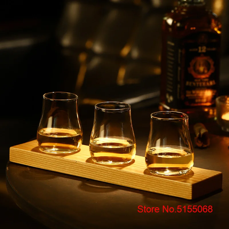 Whiskey Tasting Glass Set & Solid Wood Base | Luxury Scotch Snifter 4 Scotch Whisky Tasting Glass Match Solid Wood Pallet Set Liquor Shot Glasses Whiskey Tumbler Cognac Brandy Snifter Wooden Base 2