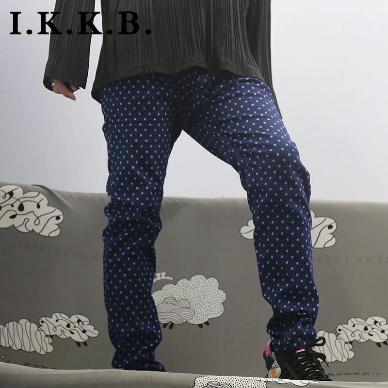 

Autumn New Men's Fashion Trend Trousers Wave Point Printing Slim Feet Denim Pants Plus Size Blue Jogger Casual Sweatpants Hombre