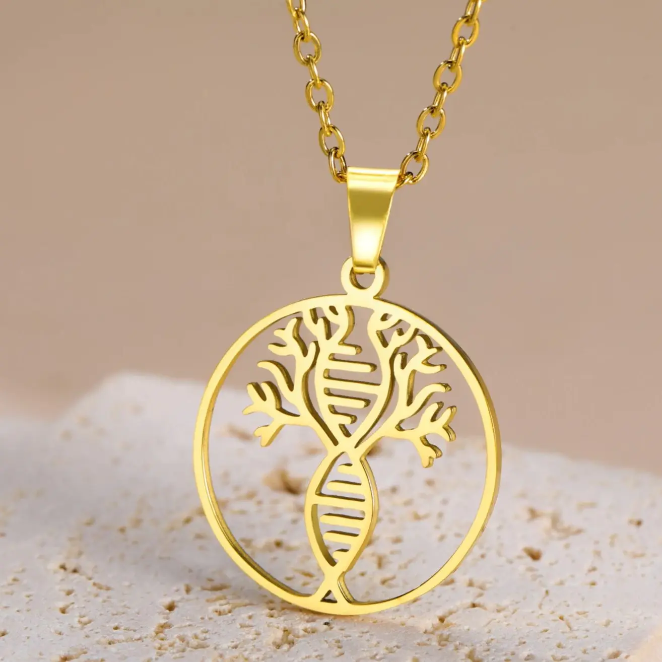 LIKGREAT Infinity DNA Tree of Life Round Pendant Neckalce Stainless Steel Trend Celtic Family Tree Jewelry Family Gift