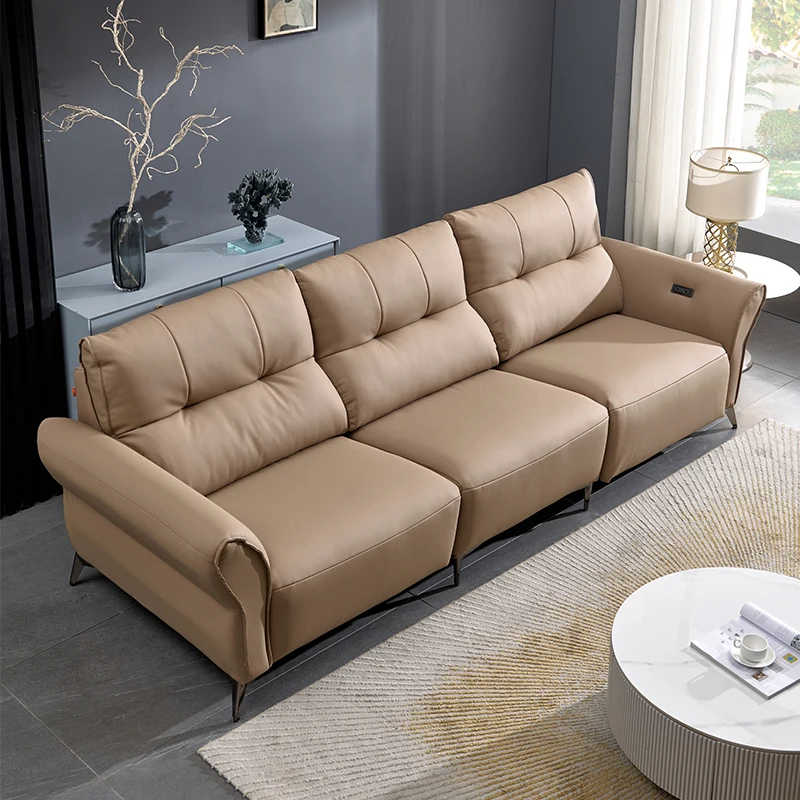 Modern Electric 1+2+3 Set Sofa Recliner Three-Seater With Extendable Feature Wood Frame and Fabric Upholstery