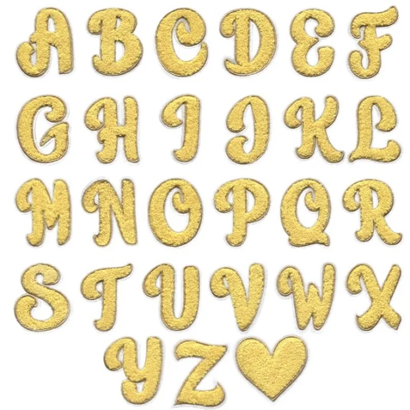 7cm Yellow Towel Embroidered Letters Iron On Sew Name Patches Alphabet Love You Kids Clothing Sticker Bags Diy Badge Applique