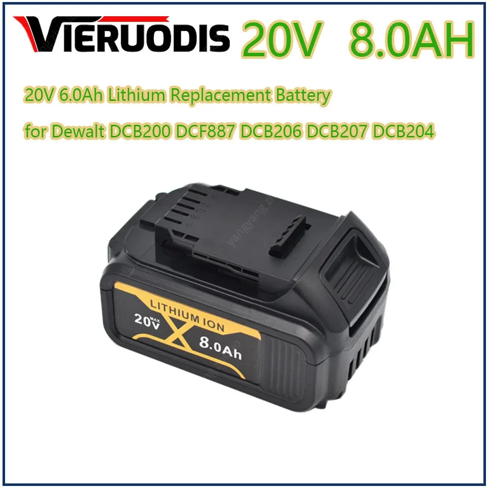 

for DeWalt 20V 8.0Ah rechargeable power tool battery,suitablefor DCB205 DCB204 2DCB200 charger with LED lithium-ion replacement