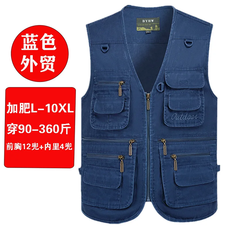 150KG 8XL 9XL 10XL New Male Summer Big Size Cotton Sleeveless Vest With Many 16 Pockets Men Multi Pocket Photograph Waistcoat