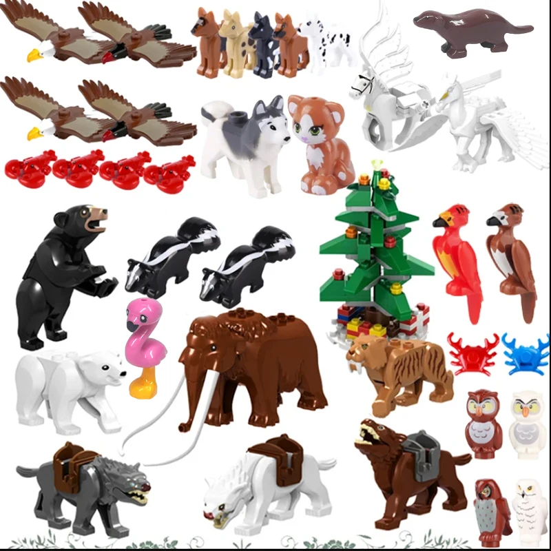 MOC City Animal Building Block Street View Figures Goat Elephant Wolf Tiger Christmas Tree DIY Farm Accessories Bricks Toy Gift