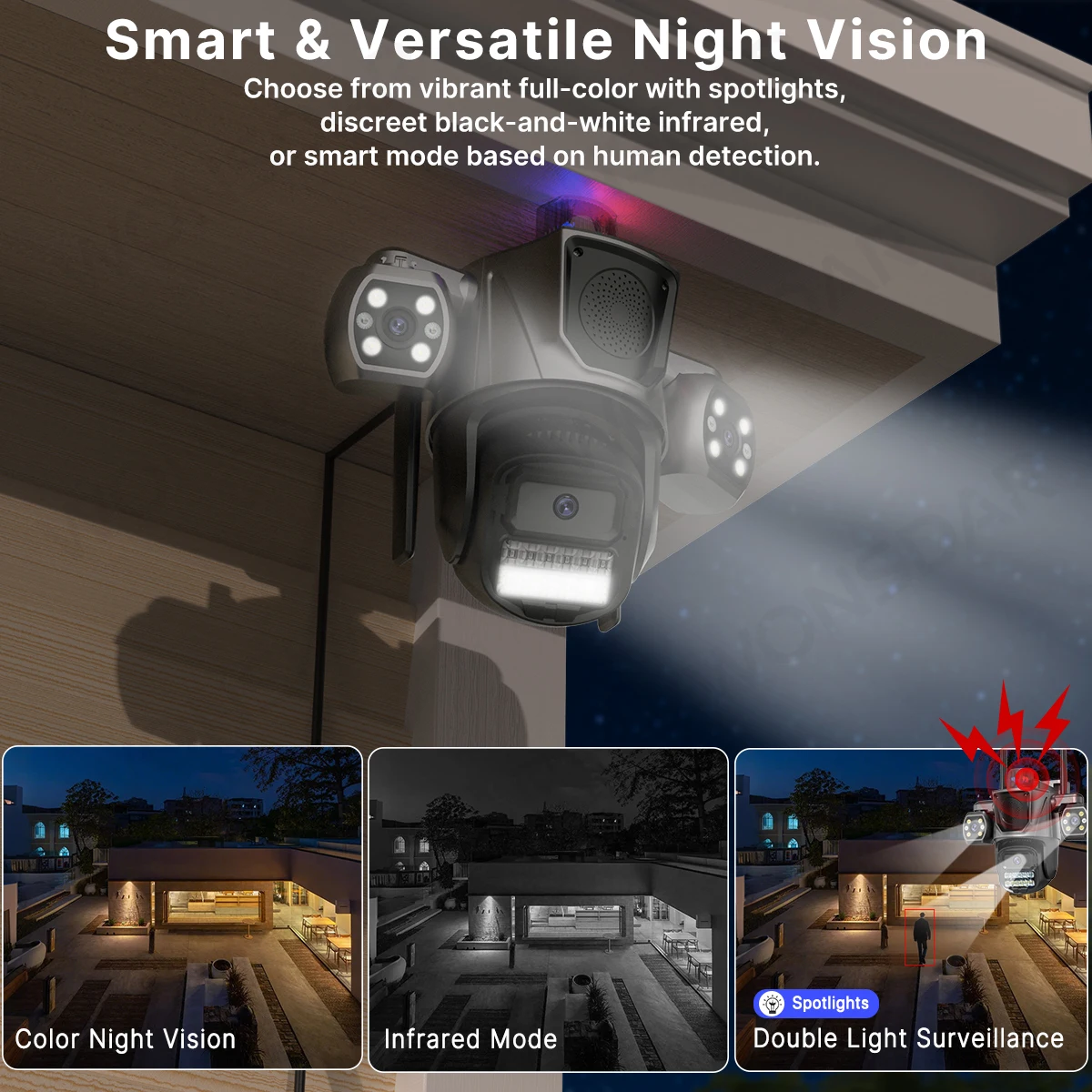 كاميرا IP عدسة ثلاثية في الهواء الطلق تعبئة الصوت المتكلم واي فاي كاميرا AI كشف الإنسان تتبع السيارات PTZ HD مراقبة الفيديو iCSee