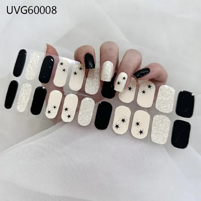 Semi-Uitgeharde Uv-Gel Nagelstickers, Volledige Omslag Ontwerp Diy Manicure Set Nail Art,Premium Gel Nagelstickers Zelfklevende 3d Stickers