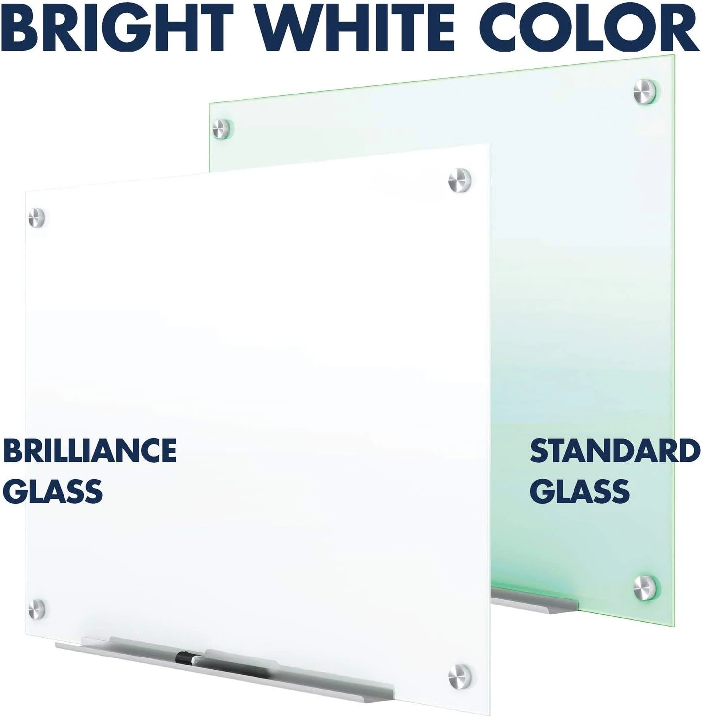 Magnetic Glass Dry Erase White Board, 48''W x 48''H Whiteboard, Frameless, Brilliance White High Contrast White Glass