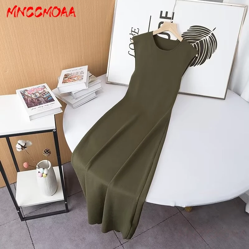 

MNCCMOAA 2024 Summer Women Fashion Hollow Out Backless Medi Dress Female Solid Casual Short Sleeve Round Neck Dresses