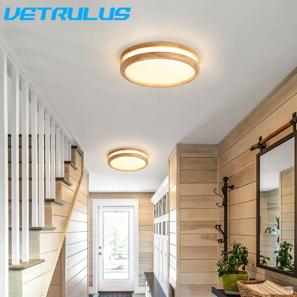 Modern Wooden Led Ceiling Lamp 30W Bedroom Living Dining Room Decor Simple Minimalist Chandelier Pendant Light Bathroom Fixture