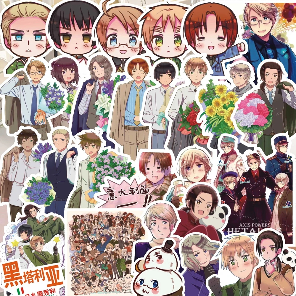60 Pcs/Set Anime Sticker Axis Powers Action Figures Feliciano Varga Ludwig Kiku Honda Alfred F. Jones Collection Kid Gift Toy