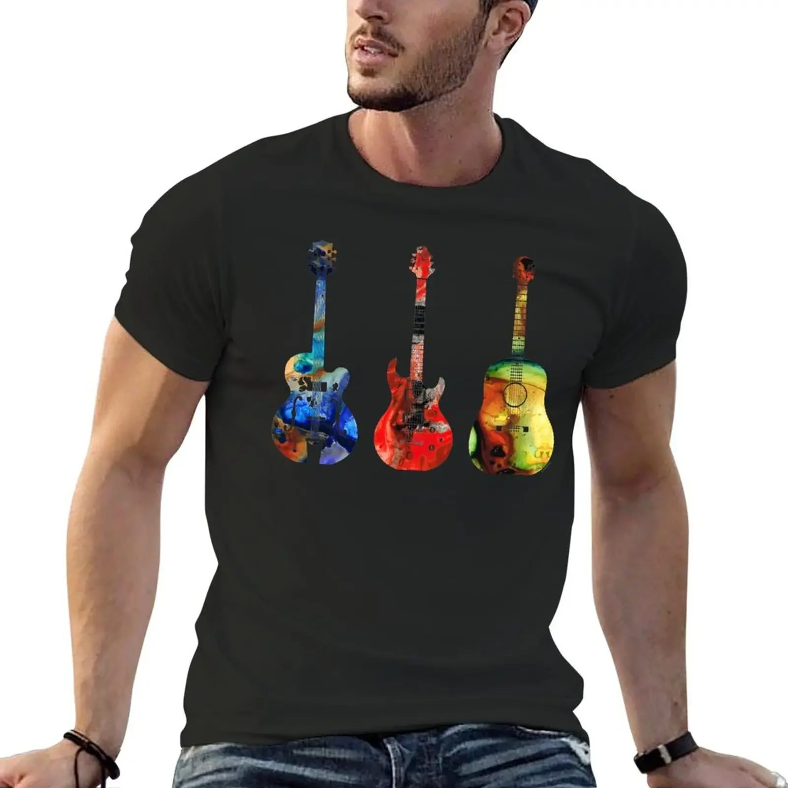 

Guitar Threesome - Colorful Guitars By Sharon Cummings T-Shirt quick drying cute clothes men t shirts