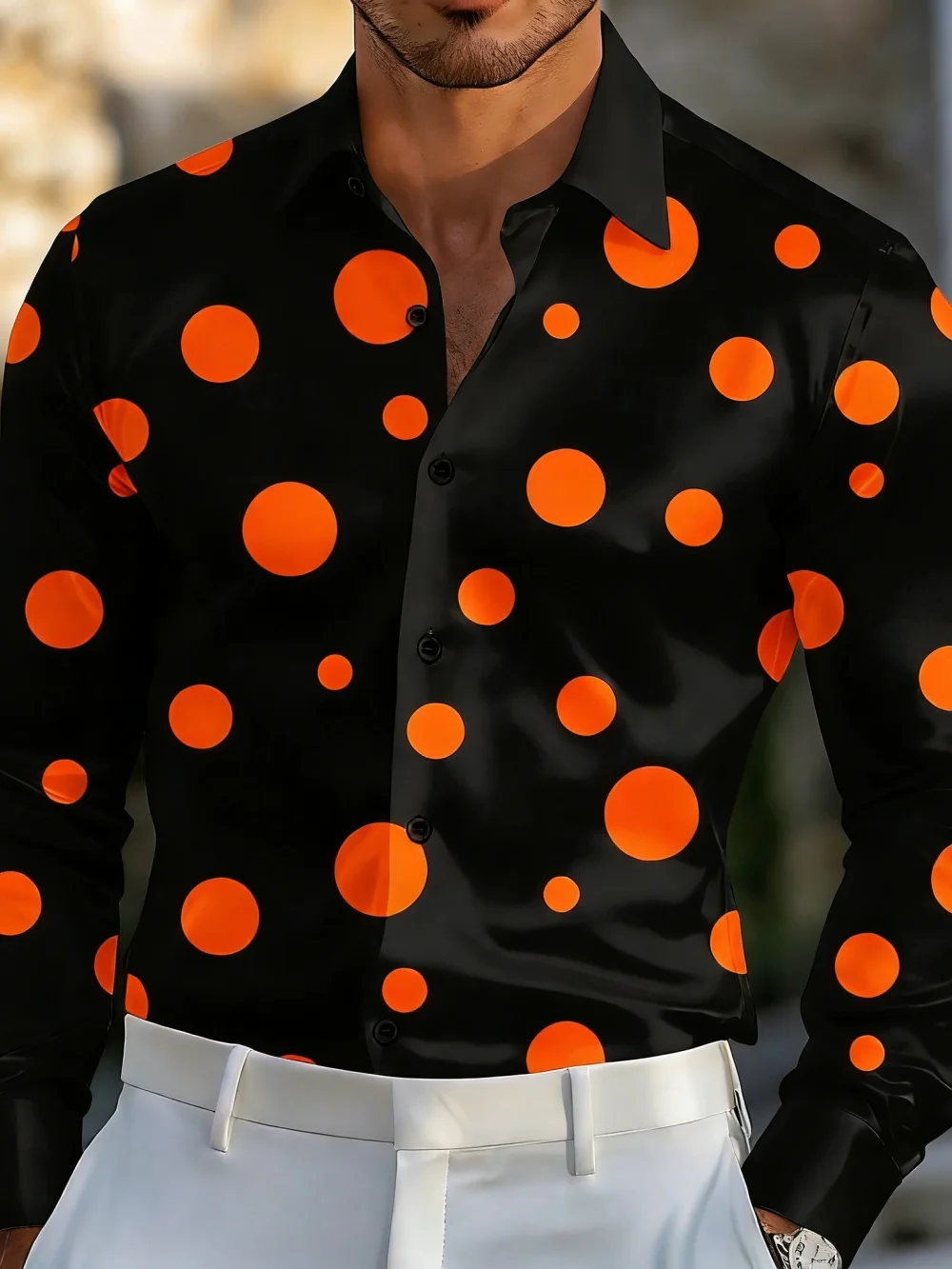 

Men's plus Size Polka Dot Printed Long Sleeve Shirt Button-Up Fashionable Comfortable Top Fast Shipping