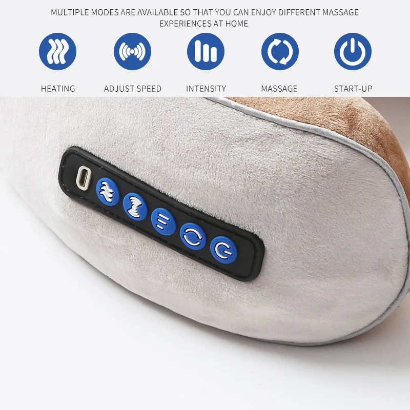 Electric U Shaped Pillow Neck Massager USB Charging Portable Neck Shoulder Cervical Relaxing Massager Protector Outdoor Home Car