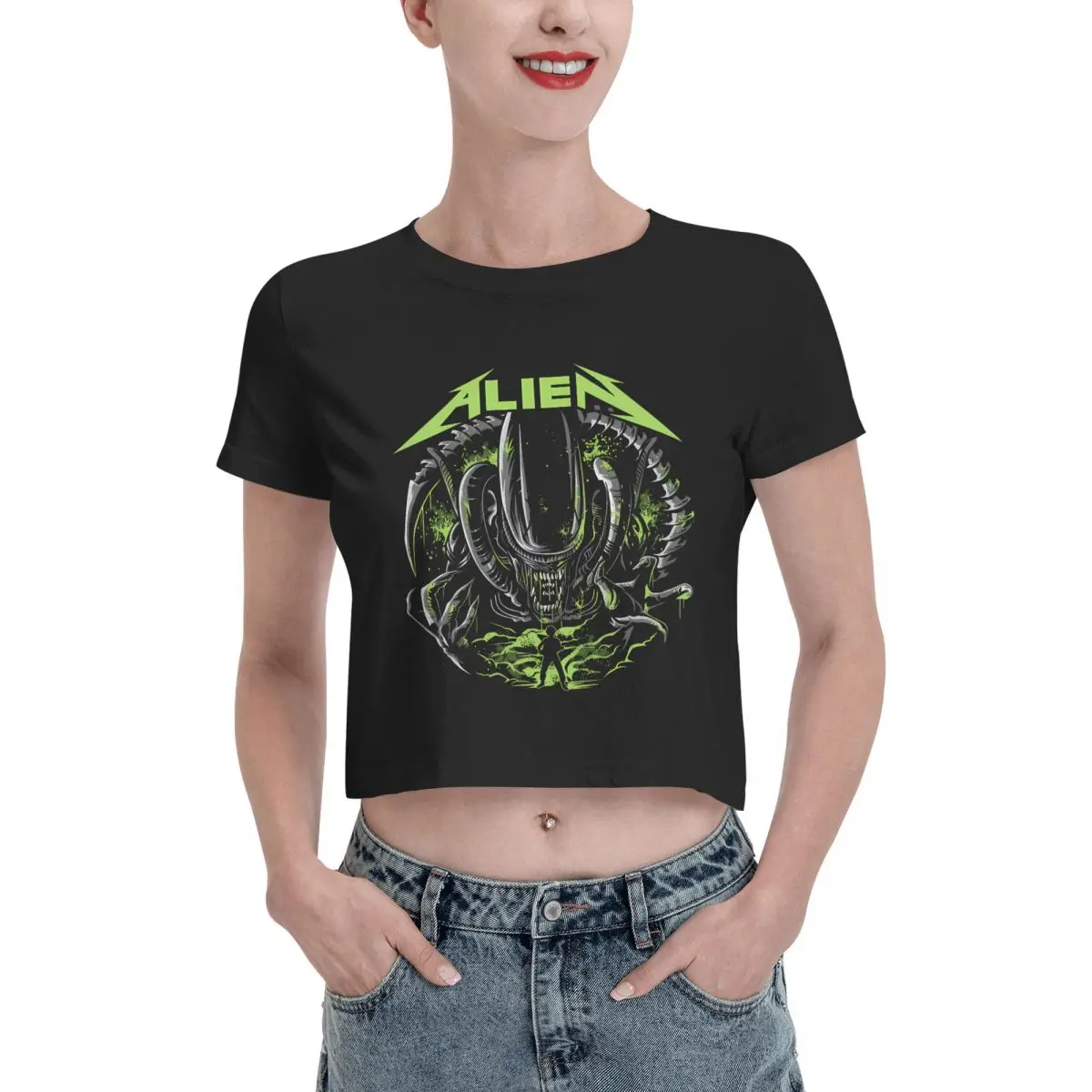 Xenomorph Essential Alien Mencosy Tshirt Cartoon Graphic Tees Female Crop Top,Leak navel T-shirt