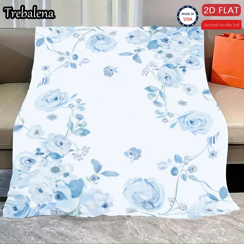 

Flannel Blanket-Soft Lightweight All-season Soft Blue Floral Baby Blanket for Boys Girls Newborns Comfortable Crib Bedding