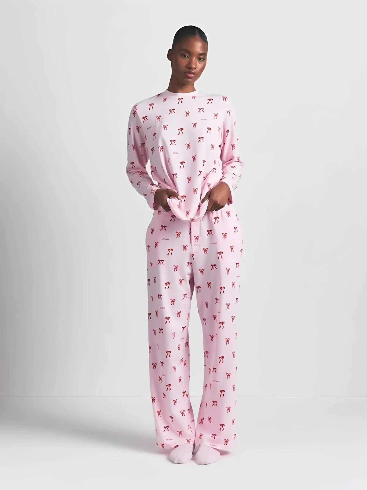 

Sweet Knot Print Long Sleeve T-Shirt And Pants Set Women's Spring Boyfriend Style Two-Piece Suit Casual Fashion Ens...