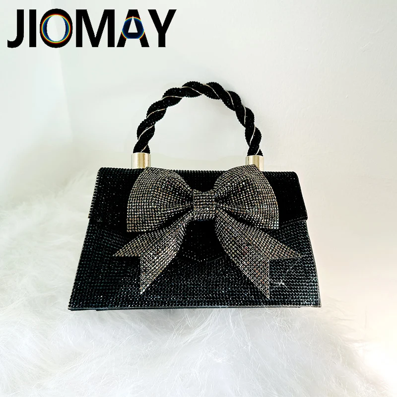 JIOMAY Rhinestone Evening Bag with Bow Black Purses Fashion Luxury Designer Handbags Wedding Party Clutch Bags for Women Guangzh