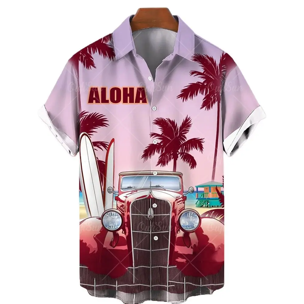 Chemise à col à manches courtes pour hommes, Camisa Floral, Casual, Sand Beach of Hawaii, New Handsome At, Holiday Take, Seaside, Big Yards