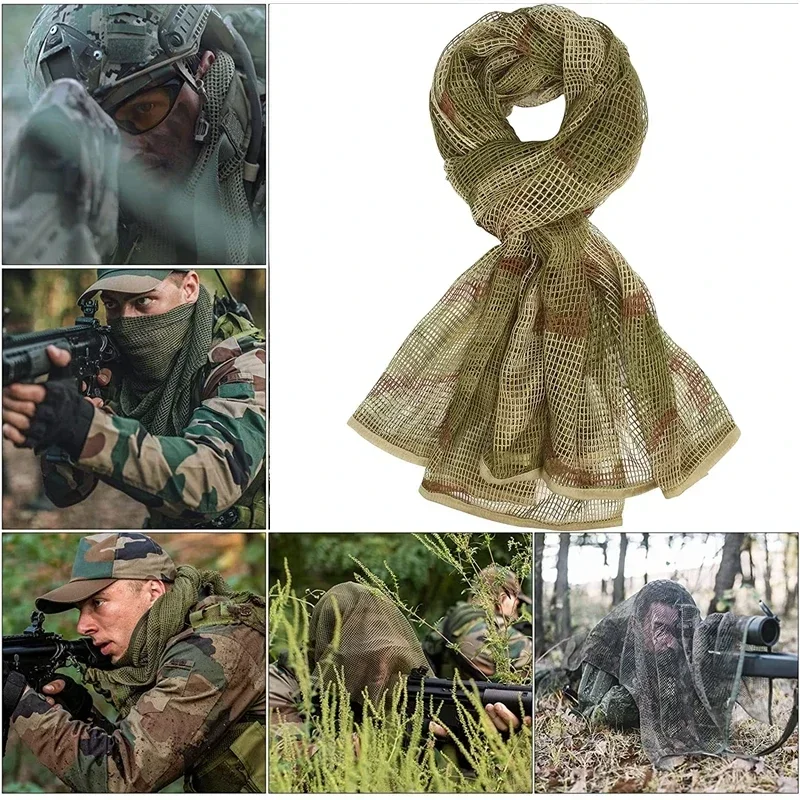 Tactical Neck Scarves Woodland Camo Scarf Sniper Veil Desert Shemagh for Wargame Outdoor Sports Bandanas Accessories