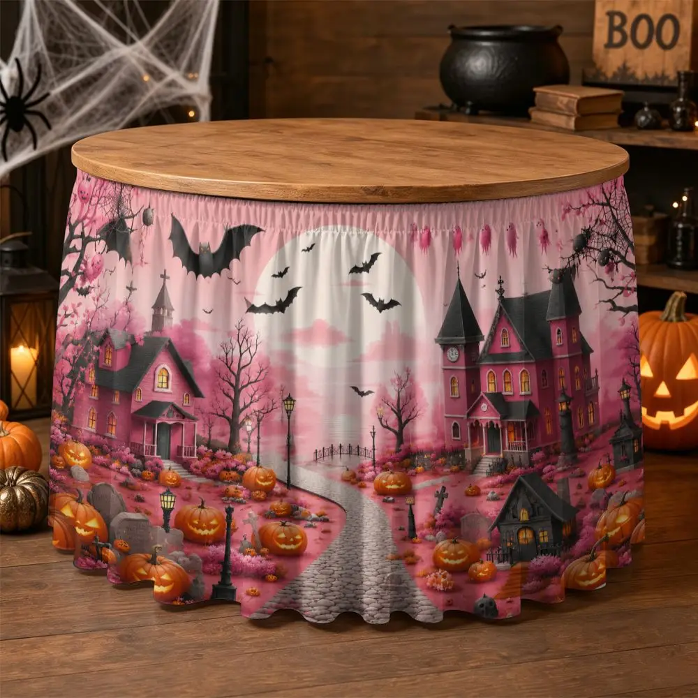 One Halloween party tablecloth, 2D flat Halloween pumpkin haunted house scene