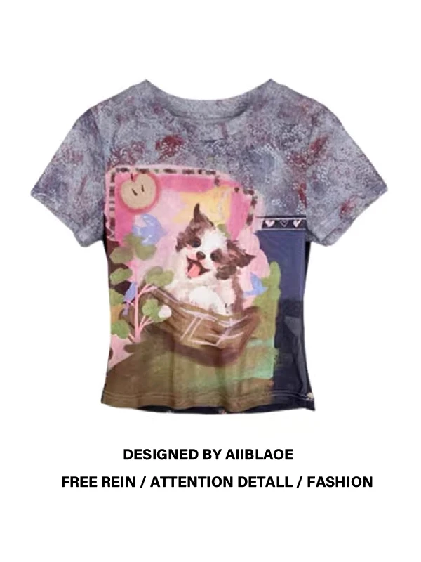 

Женская футболка больших размеров с ретро-принтом, короткий рукав, лето 2026, новый дизайн, дышащая, комфортная, винтажный стиль