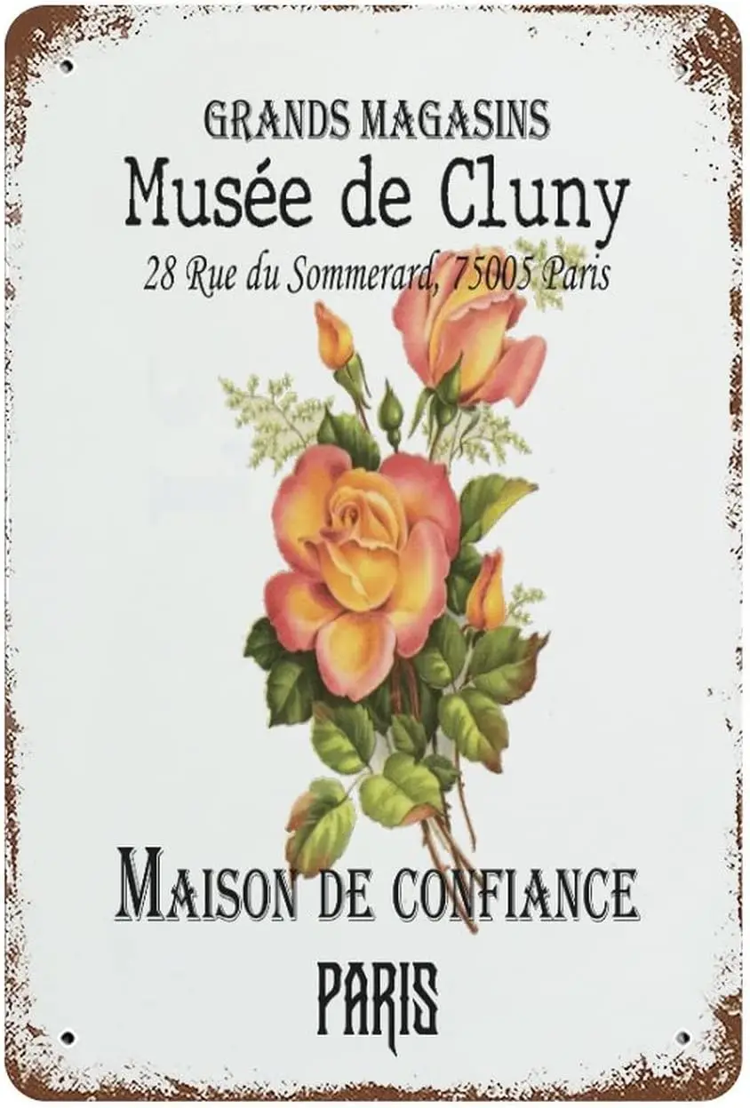 Vintage French Flower 8x12 inch Metal Tin Sign, European Vintage Flower Bouquet Tin Sign Retro Style Sign for Garage Man Ca sign