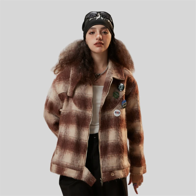 Women\'s Vintage Plaid Coat 2023 Autumn Black Retro Men\'s Puffer Jacket New In Wool Coats and Mixtures for Plus Size Women Jacket