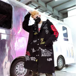 Autumn British Coat Korean Windbreaker Men's Medium and Long Fashion Handsome Knee Loose Student Coat