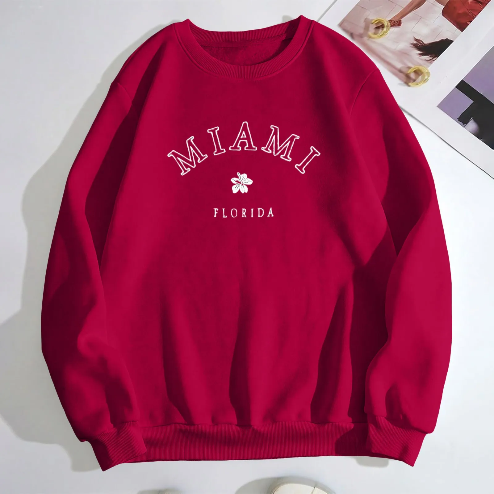 

Ladies Letter Print Casual Fun Sweatshirt Hoodie Round Neck Warm Elegant Autumn Winter Pullover Loose Blouse Fashion Tops Blouse