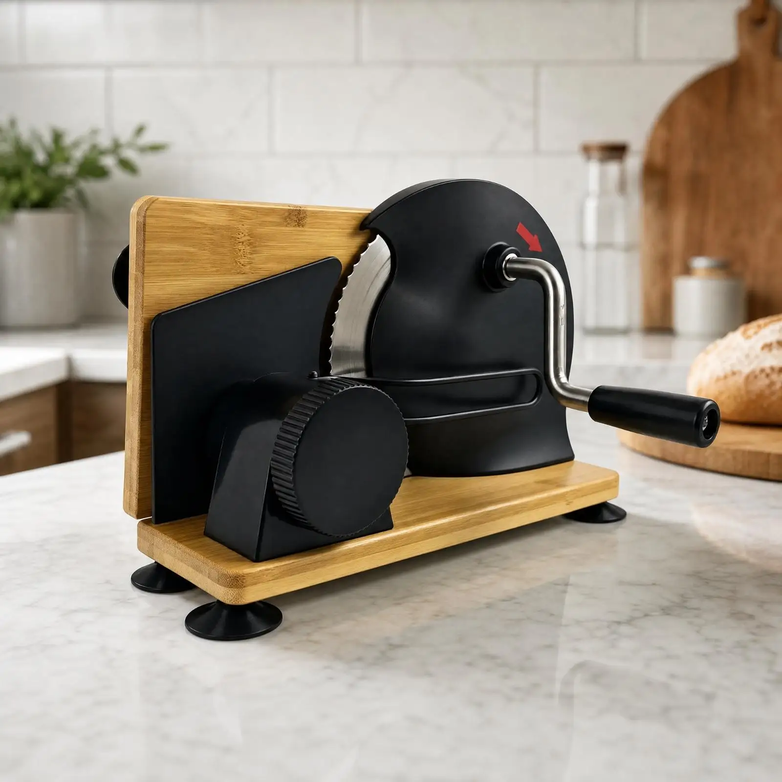 Hand-Operated Bread Cutter with Serrated Stainless Steel Blade Manual Foldable Bread Cutter with Adjustable Thickness