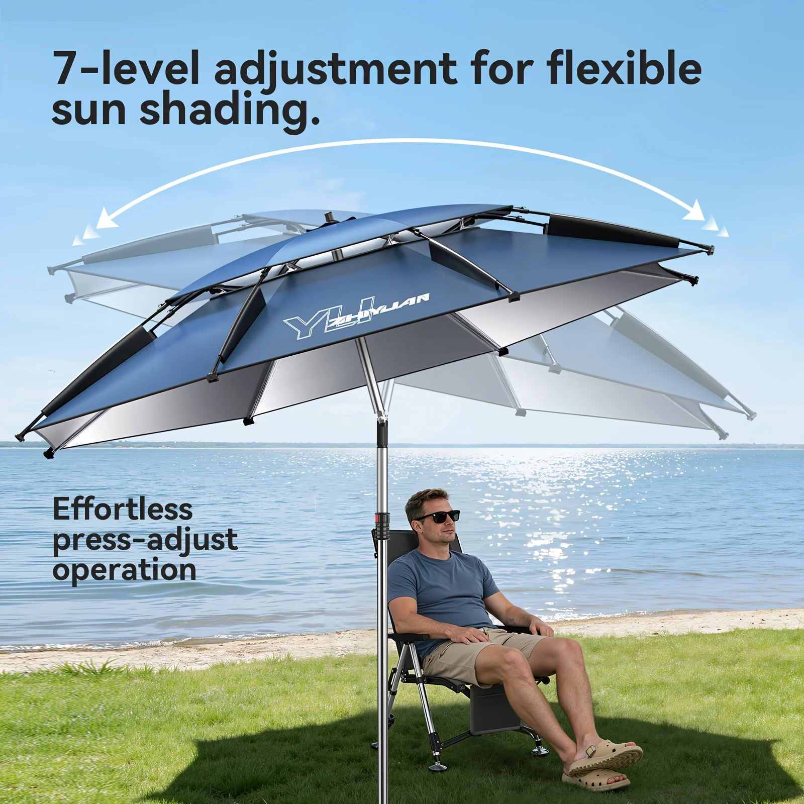 Outdoor Umbrella, Thick Silver Coating, Stainless Steel Shaft, Random Pole Ships, 360° Adjustable, Portable With Bag, Sun Shade