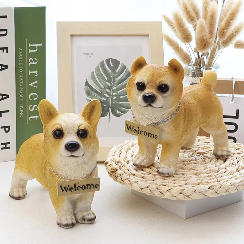 Simulation corgi Shiba inu Ornaments Home garden counter Desktop decoration Dog animal resin statue Welcome scene Party decor