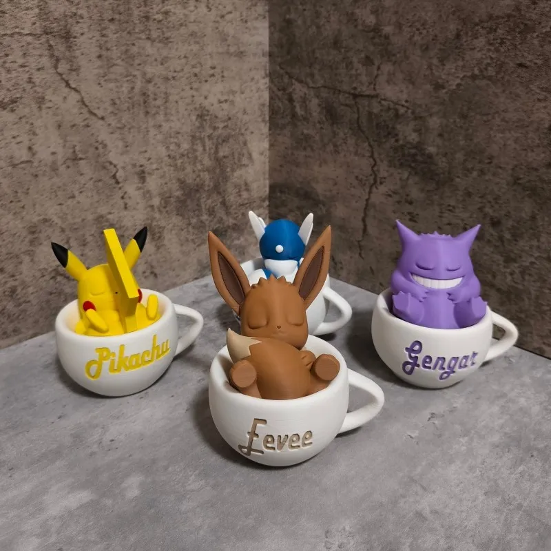 

Фигурка-топпер для кружки Pokemon, 3D-печатная модель Пикачу, Иви, Генгар, милый аниме-декор для кружки, уникальный подарок для любителей чая и кофе
