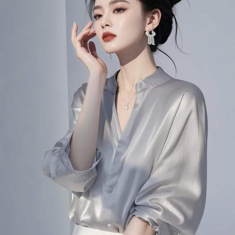 Satin Women's Blouses Korean Shirts FASHION Loose Spring/Summer Casual Clothing Solid Short Sleeve Women Tops