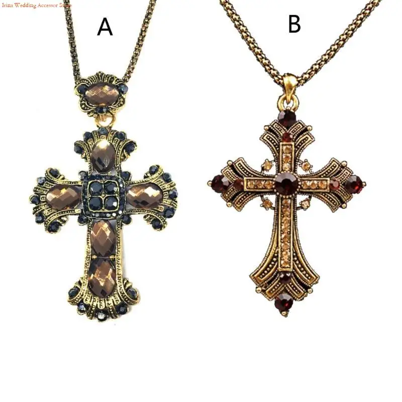 G92D Vintage Baroque Christian Necklace For Women Man Silver Color With Crystal