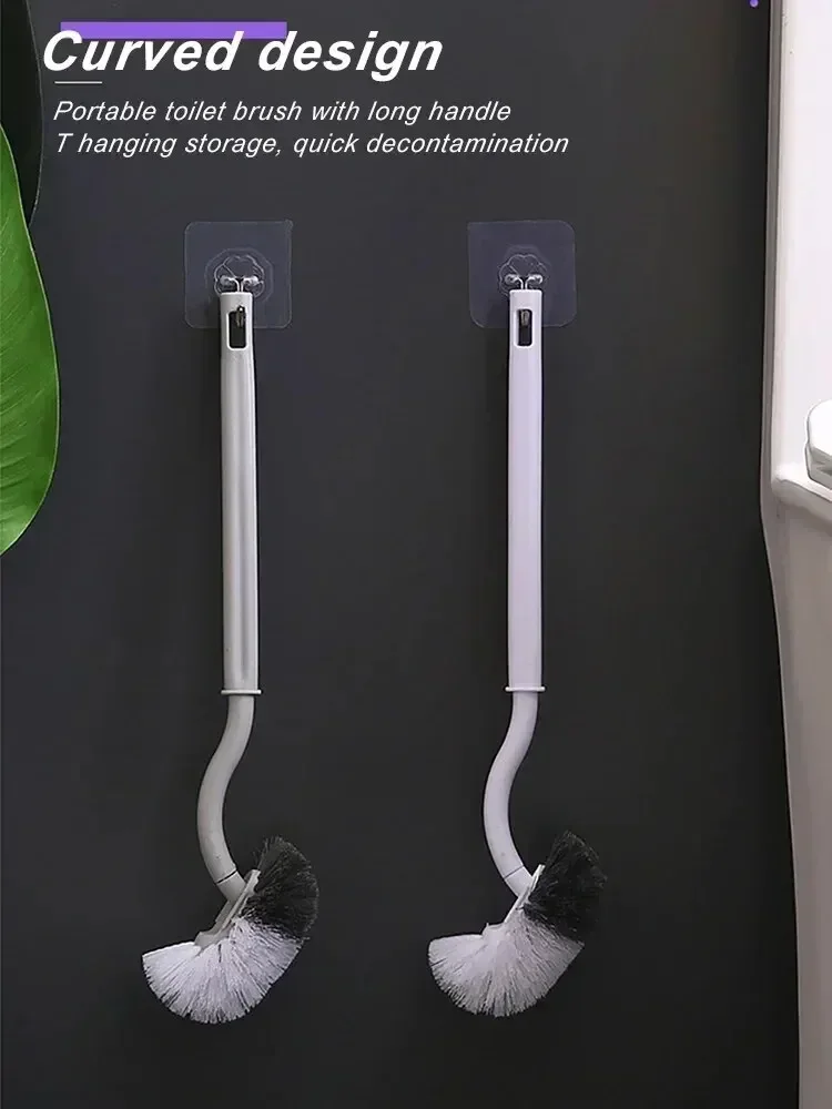 S-förmige Toilettenbürste, Wandmontage, Reinigungsbürsten, langstielige Bürste mit weichen Borsten, 360° ° Badezimmerzubehör ohne tote Ecke – Detail 9