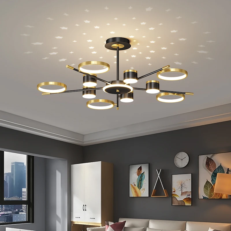 

Nordic Starry Sky Ceiling Projection Living Room Chandeliers Luxury Bedroom Smart Home Whole House Package Lighting Decoration